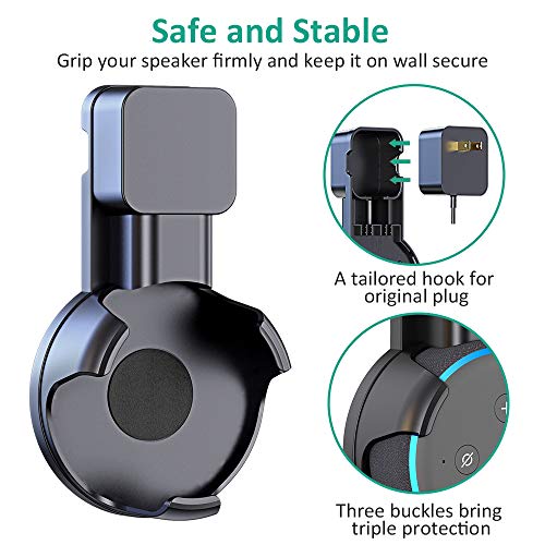Bovon Outlet Wall Mount Hanger Holder Stand for Echo Dot 3rd Generation, Best Space-Saving Dot Accessories with Cord Management for Your Smart Home Speaker Without Mess Wires or Screws (Black) - Thumbnail 3