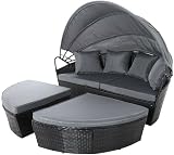 EVRE Bali 3 Piece Circular Rattan Day Bed Set with Extendable Canopy Black view 2