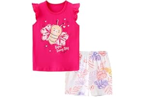 VEOAY Girls Summer Outfits Toddler Girl Shorts Set Cotton Casual Short Sleeve Shirt and Shorts 2-7T