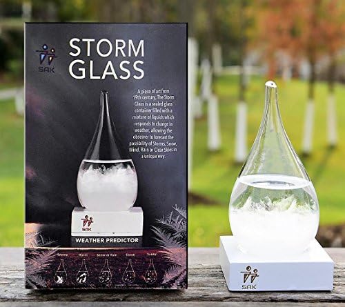 SAK Storm Glass Weather Predictor Decorative Bottle by Stylish Weather Predicting Forecast Bottle - Decorative Drop Shape Barometer - Perfect Desktop Gift and Home Decor - Shelf &amp; Wall Art