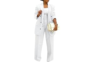 HuiSiFang Women's Business Casual Suits 2 Piece Dressy Blazer and Loose Straight Leg Pants Set