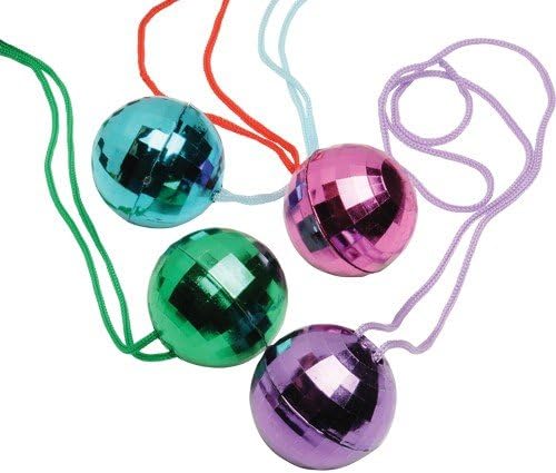 12 - Assorted Color Plastic Disco Ball Necklaces