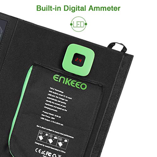 ENKEEO Solar Charger Panel 28W, Foldable Solar Panels with Advanced TIR-C, Multiple USB 2.0 Output Ports, with USB Cable and Carabiner Hooks for Smartphones, Tablets, Power Banks and More - Thumbnail 3