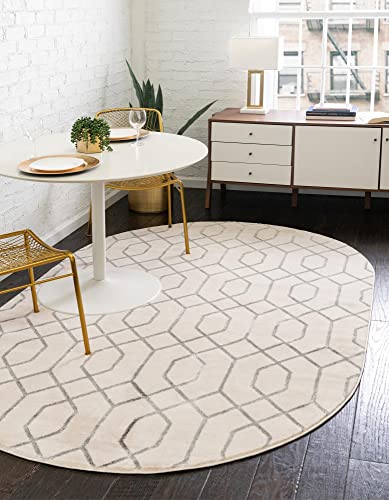 Unique Loom Marilyn Monroe Glam Collection Area Rug – Trellis (7′ 10′ x 10′ Oval, White Silver/ Silver)