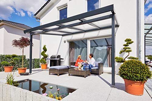 Terrassendach Terrassenüberdachung Carport Set Stegplatten Premium , Alu-Unterkonstruktion, Regenrinne und Material weiß…