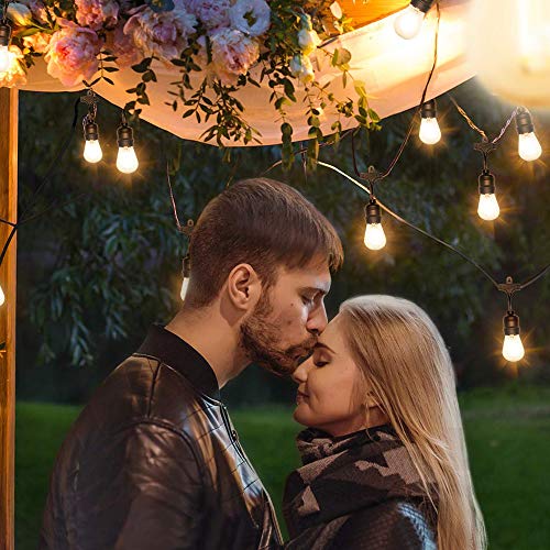 Delxo 52FT LED Outdoor String Lights Wind and Rainproof Commercial Heavy Duty, E26 Socket 18 x 1W 19 Edison Light Bulb (1 Spare), Coffee Shop Wedding Party Gazebo Camping Tent Awning Decoration