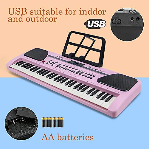MBQMBSS 61 Key Electronic Keyboard Piano Electric Piano Potable Electric Piano Keyboard Beginner Electric Piano Learning with Microphone&USB Cable&Music Stand for Kids Teens