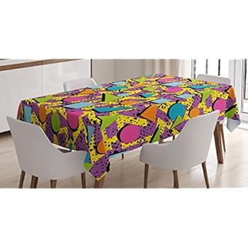 Amazon Com Ambesonne Vintage Tablecloth Funky Geometric 80s