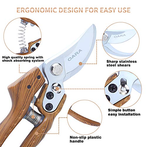 OARA Garden Shears Manual Pruning Shears with SK-5 Blade Professional Garden Pruning Shears Clippers for Plants Gardening Trimming Garden Tools