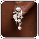 Aneneiceera Boho Pearl Crystal Earrings Cluster Crystal Stud Earring Gold Tiny Pearl Earrings Cz Bead Dangle Earrings Jewelry for Women