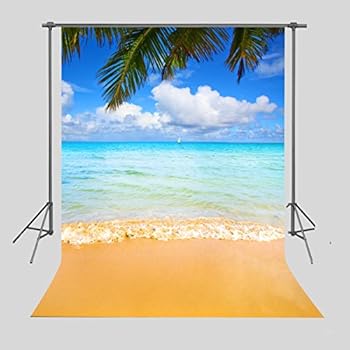 FUERMOR Background 5x7ft Blue Sky White Clouds Sea Beach Photography Backdrop Vacation Photo Props Room Mural HUIFU052