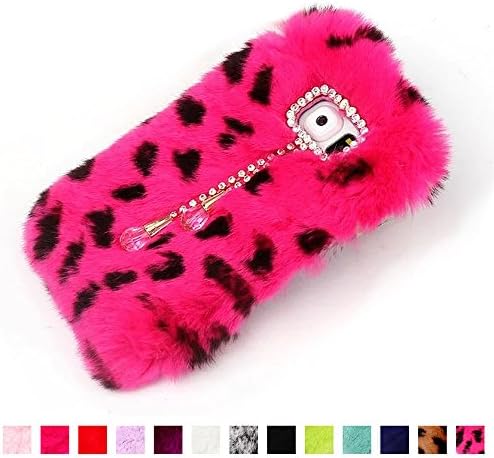 For Samsung Galaxy S5 I9600 Case,Fast Jewelry Warm Fluffy Soft Fur 3D Bling Diamonds Handmade Decorative Crystal Chain Pendant Case Cover - Rose Leopard