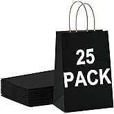 BAG BOX 25 Pack Medium 8.25x4.3x10.6 Inch Black Kraft Paper Gift Bags with Handles for Bulk Shopping, Retail, Craft, Party Favors, Wedding, Grocery & Sacks