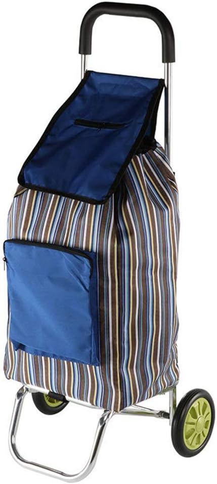 Xiejuanjuan Shopping Cart Hard Wearing Easy Storage Blue Folding Oxford Cloth Bag Shopping Cart Stripe Printed Climbing Trolley Cart with 2 Big Wheels Great for Shopping Camping Sport Events