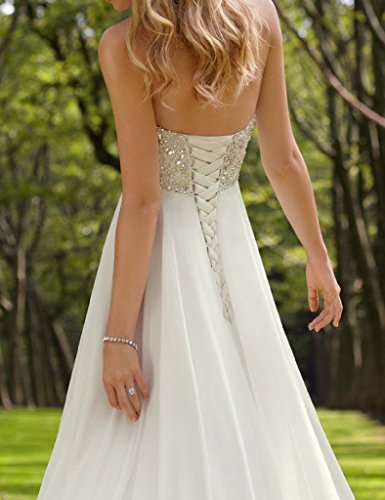 H.S.D Women's Sweetheart Beads Empire Chiffon Wedding Dress Bridal Gown White - Thumbnail 2