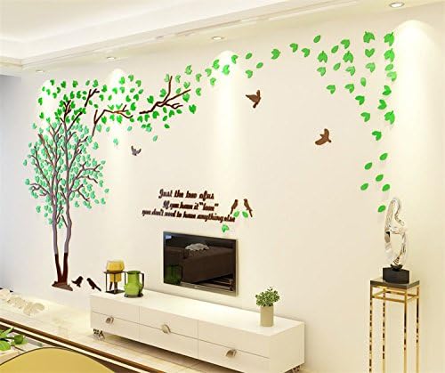 Tickos Wall Decals Stickers,DIY 3D Huge Couple Tree Wall Decals Wall Sticker Wall Art Decoration for Kids Boys Girls Bedroom Living (Coffee branches,Dark green leaves, L)