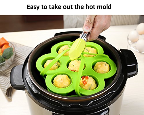 Egg Bites Molds for Instant Pot Accessories by ULEE - Fits Instant Pot 5/6/8 qt Pressure Cooker, Silicone Steamer with Handles Included to Make the Mold Removal Easier (Green)