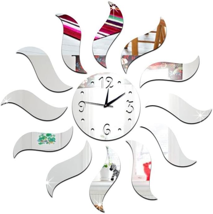 OOFAY& Acrylic mirror wall clock / Sun Flower-shape Mute clock ,Use for Study living room children's room,45*45cm , silver