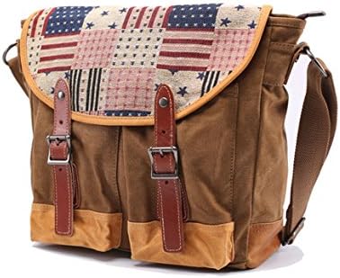 Freebirds Canvas Messenger Bag men canvas leather laptop school briefcase (One size, khaki)