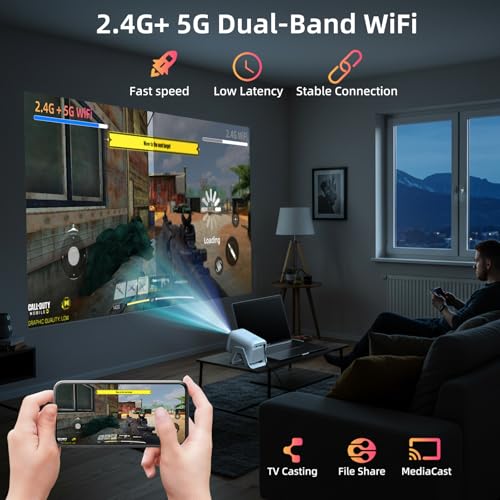 Bettdow for Netflix Official Mini Projector 4K, 1080P Portable Rotating Projector, Auto Focus/Trapezoid Correction, 10000 Lumens, Android 13 & BT 5.2, Home and Outdoor Cinema, White