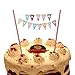 EL-SKY Mini Happy Birthday Cake Bunting Banner Cake Topper Garland - Handmade Pennant Flags with Red Dots Straw Pole, Party Cake Decoration Supplies