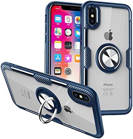 Nicwea Compatible iPhone Xs iPhone X Case with Clear Backing Slim Silicone Rubber Bumper Frame and 360° Rotating Ring Holder Stand Magnetic for Apple iPhone X/iPhone Xs (2018) - Blue