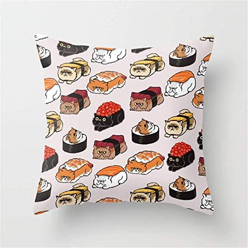 Sushi Persian Cat Throw Pillow Case Cushion Cover 18 X 18 Inches
