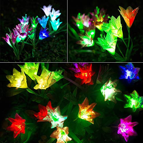dapai Solar Flowers Garden Light, LED Garden Decorations Light Outdoor Solar Powered Yard Art Waterproof Color Changing Lily Flowers for Garden Yard Patio Decorations (2 Pack)