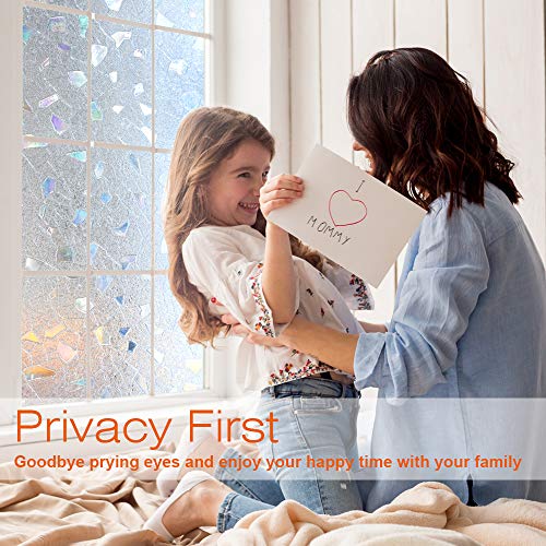 ACMETOP Window Film, Non-Adhesive Window Privacy Film, Heat Control Anti UV Window Stickers, Flower Pattern Static Cling Window Film for Kitchen, Office, Living Room, 17.5 Inch by 78.7 Inch (3D)