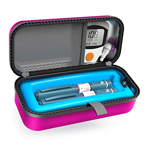 SHBC Insulin Pen Carrying Case Portable Medical Cooler Bag for Diabetes with Protective Ice Brick - Convenient to Changing Needles with Each Injection Hot Pink