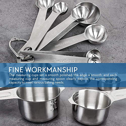 Measuring Cups Set Stainless Steel Measuring Cups and Spoons Set of 14: 7 Measuring Cups and 7 Measuring Spoons with 2 D-Rings for Dry Measurement Liquid Ingredients Cooking Baking, Best Kitchen Gadge - Thumbnail 3