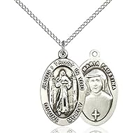 Sterling Silver Divine Mercy Pendant 7/8 x 1/2 inches with Sterling Silver Lite Curb Chain
