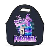 Fortnite #1 Victory Royale Lucky Llama Neoprene Lunch Bag Thick Insulated Thermal Lunch Tote Waterproof Outdoor Travel Picnic Carry Case Lunchbox Handbags with Zipper for Womens Boys Girls and Mens