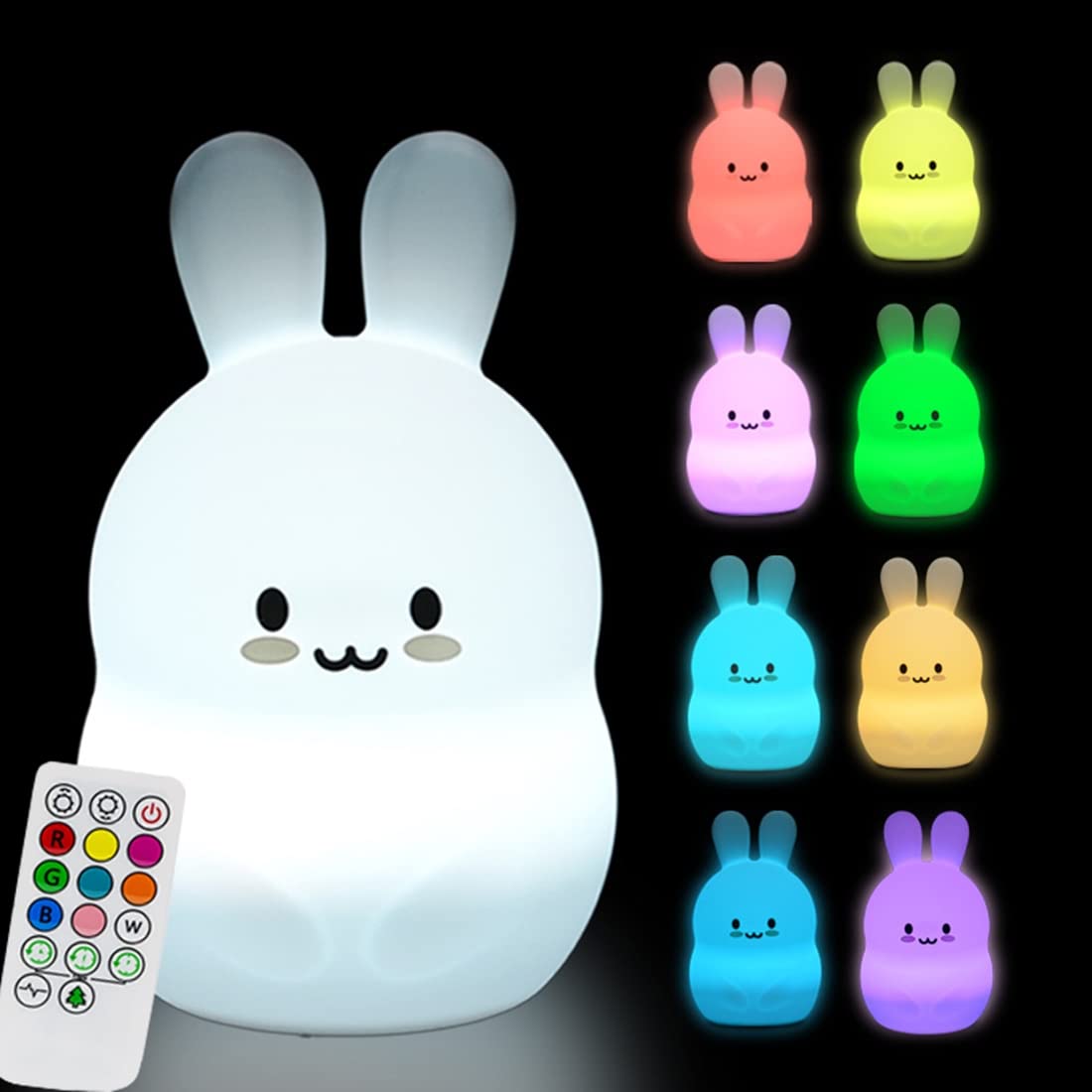 Glinrui Large Rabbit Night Lights for Kids in Silicone 9 Colors Changing LED Bedroom Lighting Children Bedside Table Lamps for Boys/Girls/Adults/Bedroom/Student/Elder/Bathroom/Outdoor - Large — image 1