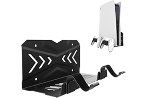 UPOK Hidden Wall Mount for PS5 - Accessories PlayStation 5/PS5 Digital/Disc Edition Console Floating Shelf, with 2 Detachable Controllers Holder Metal Rack, Solid Iron Stand Kit, Easy Install