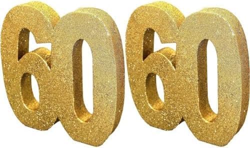 Creative Party Number 60 Glitter Table Decoration Gold (Pack of 2) - Glitter Number Candle - Unscented