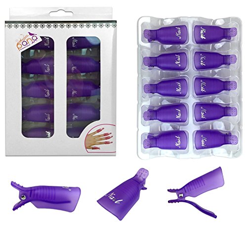 Pana 10 Pcs High Quality Reusable Acrylic Nail Soak Treatment UV Gel Polish Remover Clip Cap Manicure Tool (Purple Color) ...