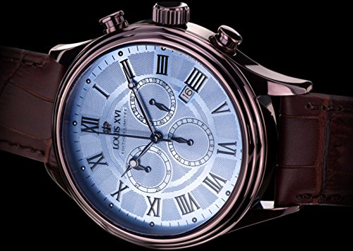 LOUIS-XVI-Herren-Armbanduhr-Danton-Braun-Blau-Rmische-Zahlen-Chronograph-Analog-Quarz-echtes-Leder-Braun-564