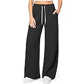 HeSaYep Women's Wide Leg Sweatpants Elastic High Waist Loose Sweat Pants Straight Leg Drawstring Trousers with Pockets