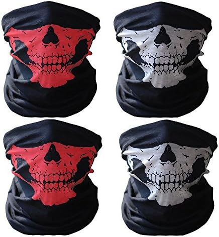 UniWey 4 Pack Seamless Skull Face Tube Mask Motorcycle Halloween Face Mask Motorcycle
