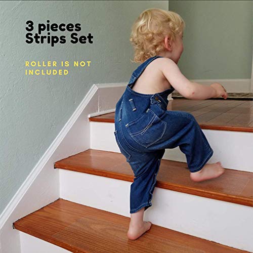 Rubber Stair Treads Non-Slip Tape Transparent Anti Skid Clear Grip Adhesive Step Indoor Wood Safety Floor Dog Kids Pet Waterproof Staircase Hardwood (3 Pieces of 30x6 inches)