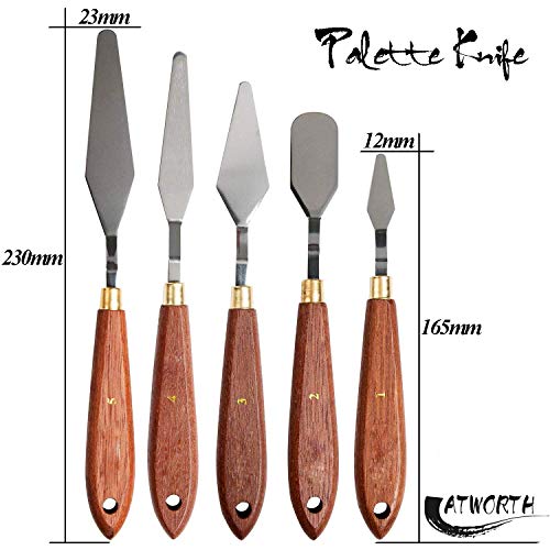 ATWORTH 5-Piece Painting Knives Scrapers Artist Palette Knife Set with Flexable Blades & Comfort Hardwood Grips