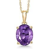 Gem Stone King 14K Yellow Gold 9X7MM Oval Gemstone Birthstone Solitaire Pendant Necklace | Gold Necklace For Women | With 18 Inch Gold Chain