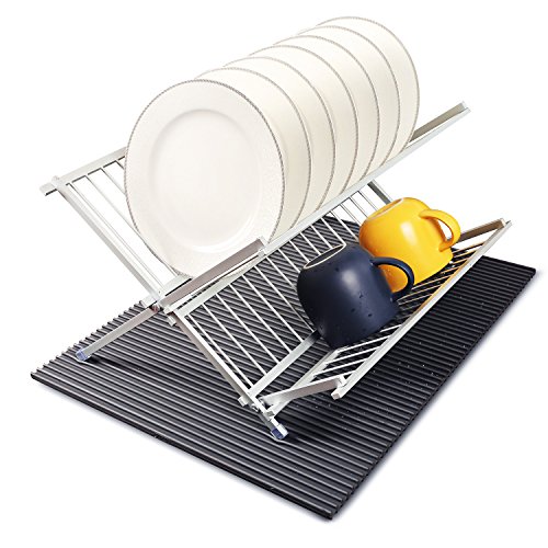 Miusco Silicone Dish Drying Mat - Fast Drying, Non-slip, Heat Resistant, Grey Large 20 X 16 Inch, for Kitchen & Dishwasher Safe.