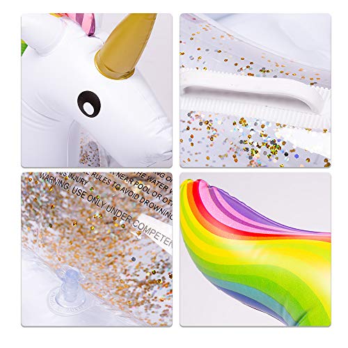 WISHTIME Unicorn Pool Float Toys - 2019 Summer Baby Inflatable Unicorn Pool Float with Glitters Infant Swimming Ring Boat for 6-36M