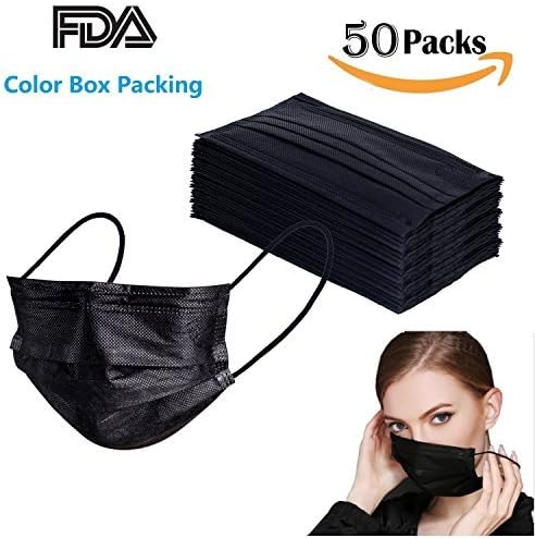 Disposable Surgical Face Mask, Sanitary Masks Earloop Face Flu Mask, 3+1(Filter Layer) Ply Thicher Super Filter Pollen Dust, Medical Dental Procedure Face Masks, Pack of 50 pcs (Black)