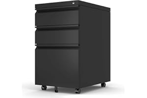 GangMei File Cabinet for Home Office, 3 Drawers File Cabinets with Lock, Rolling Under Desk Filing Drawer on Wheels