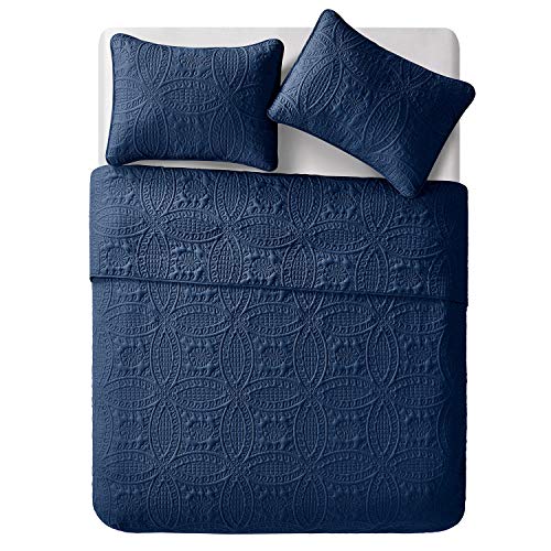 VEEYOO Bedspread Quilt Set King/Cal King Size - Soft Microfiber Lightweight Coverlet Quilt Set for All Season, Quilt Set 3 Piece (1 Quilt, 2 Pillow Shams), Blue - Thumbnail 5