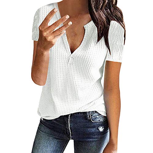 image for nanzhushangmao women t-shirts Womens V Neck Henley Shirts Ribbed Short