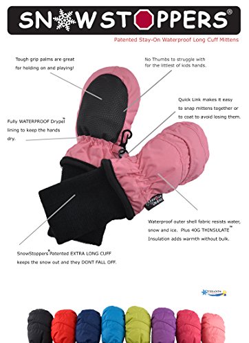 SnowStoppers Kid's Waterproof Stay On Winter Nylon Mittens Extra Small / 6-18 Months Pink - Thumbnail 3